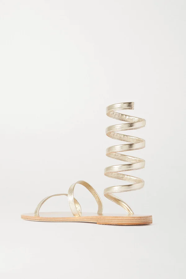 Ancient Greek Sandals - Ofis Metallic Leather Sandals - Gold - Image 3