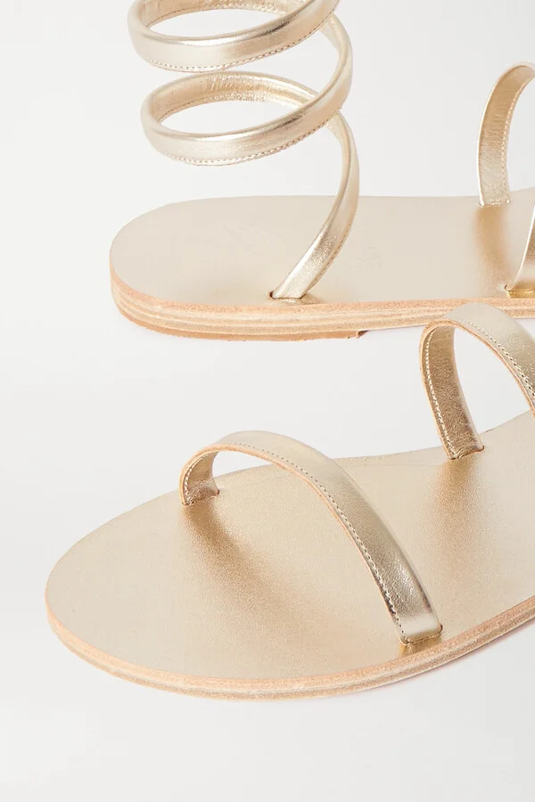 Ancient Greek Sandals - Ofis Metallic Leather Sandals - Gold - Image 4