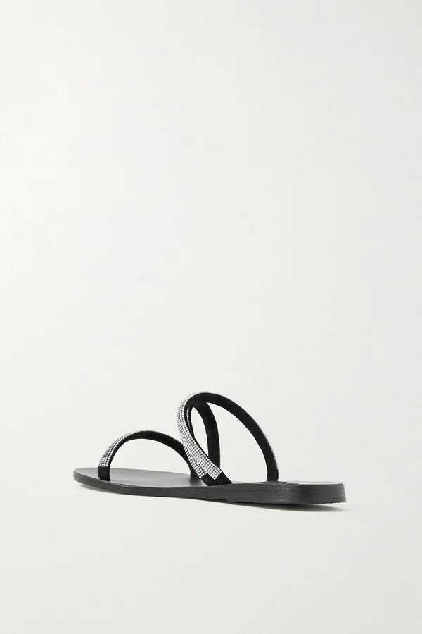 Ancient Greek Sandals - Polytimi Diamante Crystal-embellished Suede Sandals - Black - Image 3