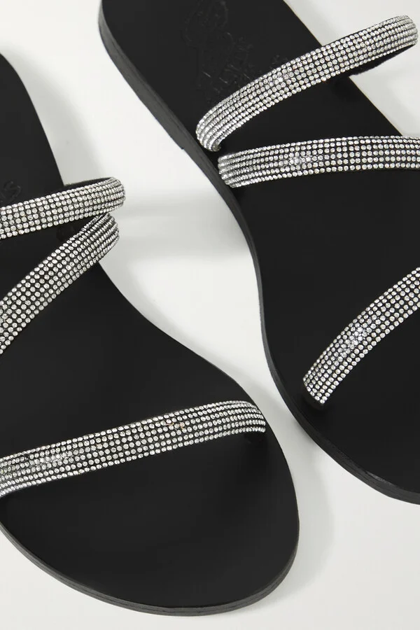 Ancient Greek Sandals - Polytimi Diamante Crystal-embellished Suede Sandals - Black - Image 4