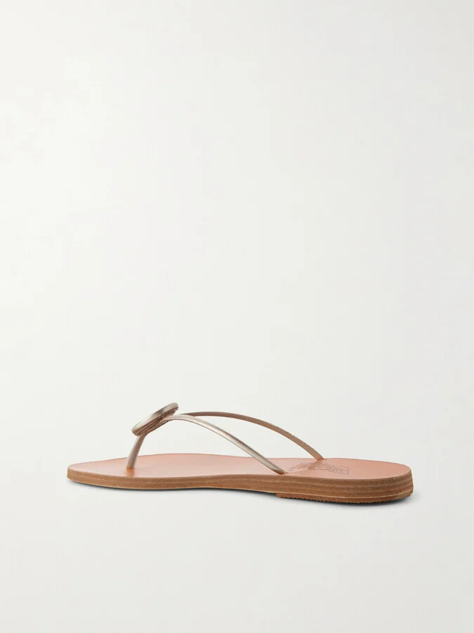 Ancient Greek Sandals - Strovilos Metallic Leather Flip Flops - Gold - Image 3