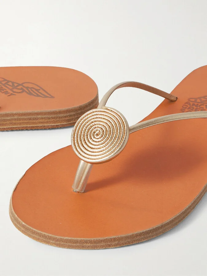 Ancient Greek Sandals - Strovilos Metallic Leather Flip Flops - Gold - Image 4