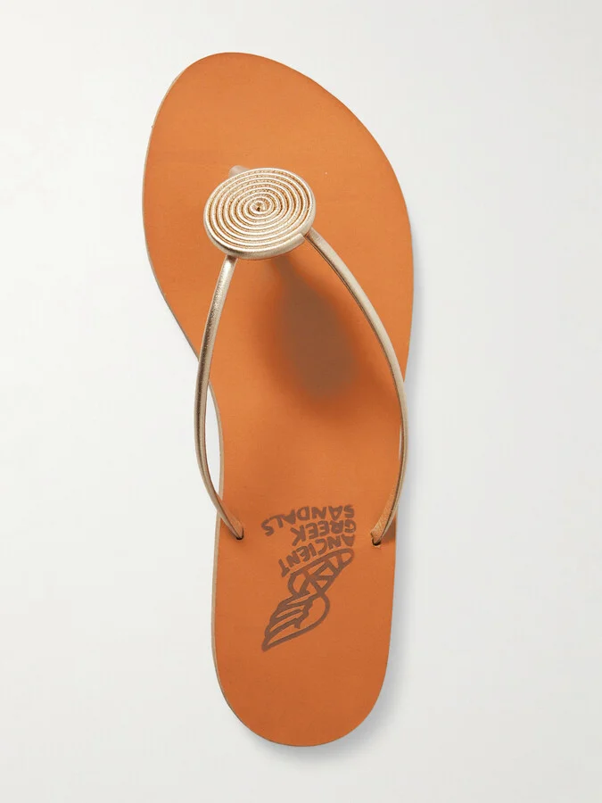 Ancient Greek Sandals - Strovilos Metallic Leather Flip Flops - Gold - Image 5