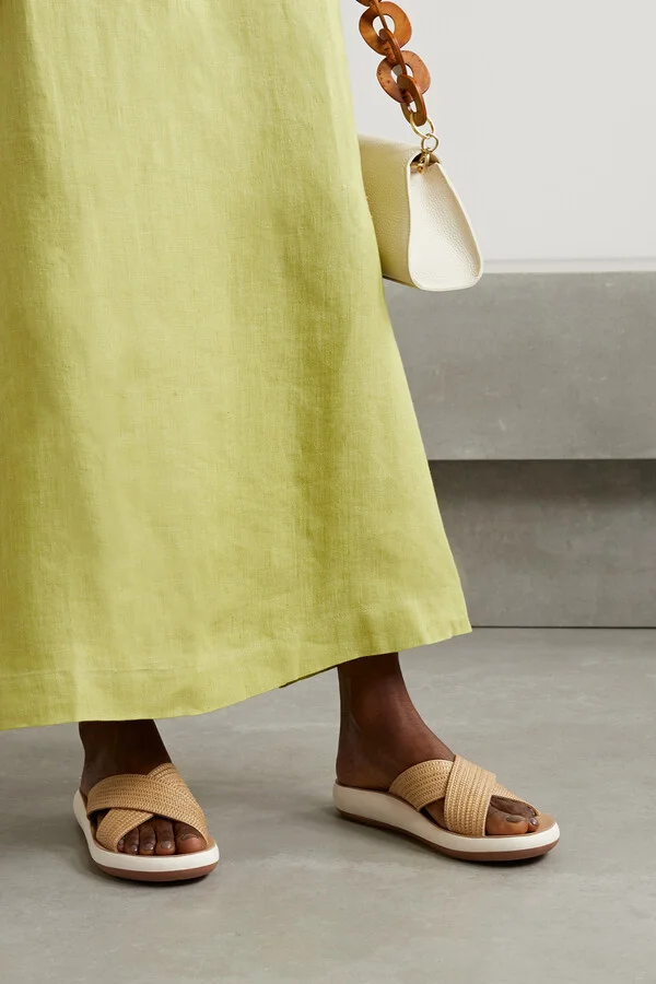 Ancient Greek Sandals - Thais Woven Raffia Slides - Neutrals - Image 2