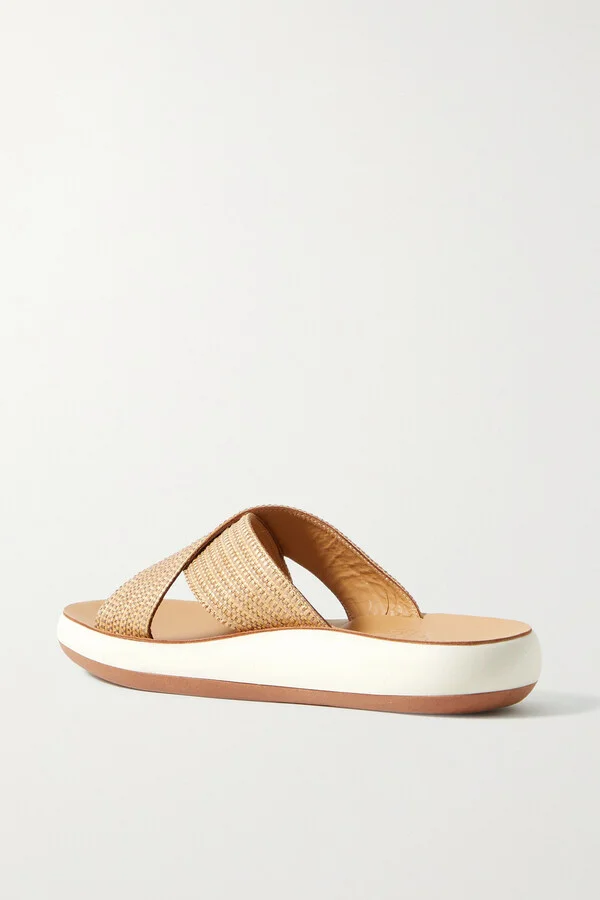 Ancient Greek Sandals - Thais Woven Raffia Slides - Neutrals - Image 3