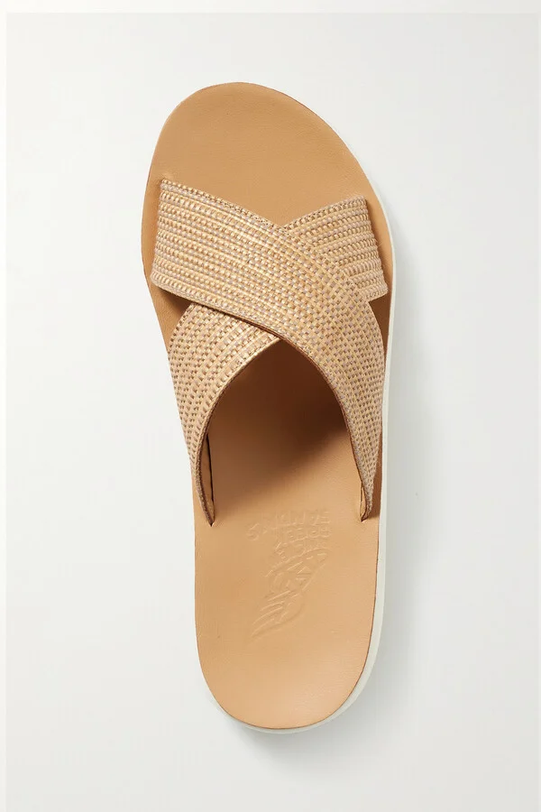 Ancient Greek Sandals - Thais Woven Raffia Slides - Neutrals - Image 5