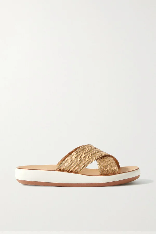 Ancient Greek Sandals - Thais Woven Raffia Slides - Neutrals
