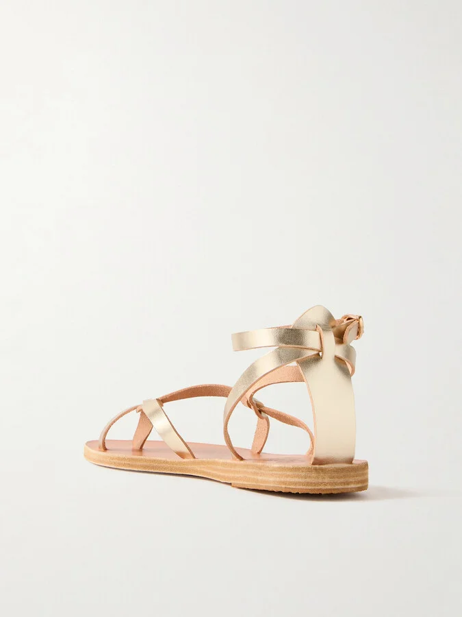 Ancient Greek Sandals - Tomi Metallic Leather Sandals - Gold - Image 3