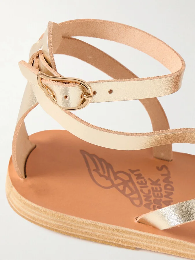 Ancient Greek Sandals - Tomi Metallic Leather Sandals - Gold - Image 4