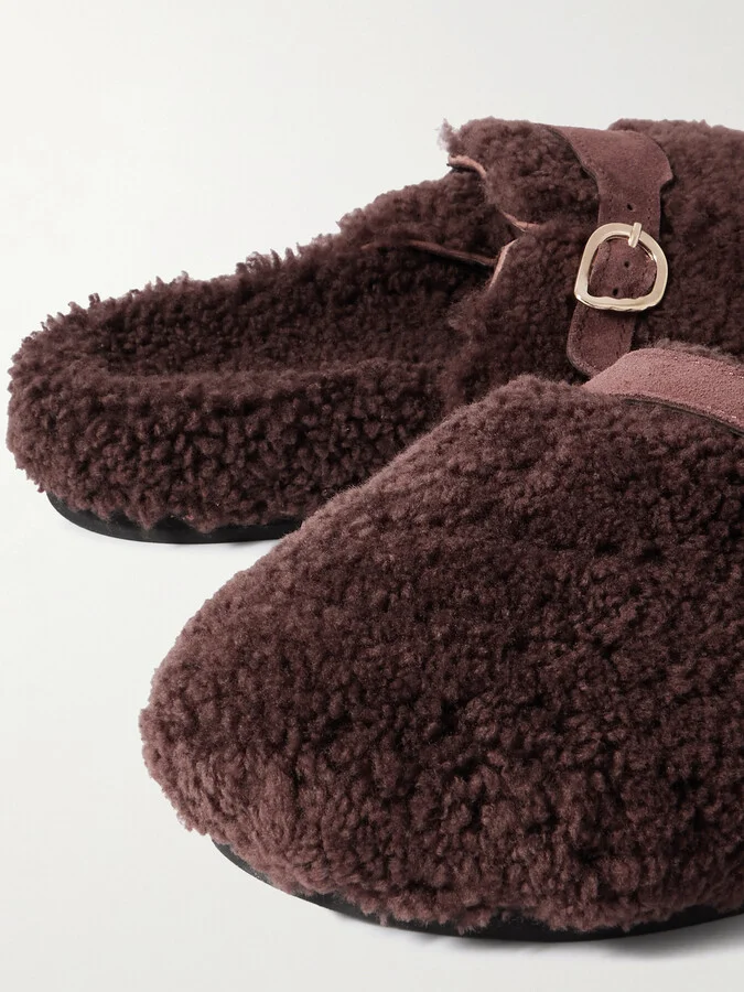 Ancient Greek Sandals - Vasilitsa Buckled Suede-trimmed Shearling Mules - Brown - Image 4