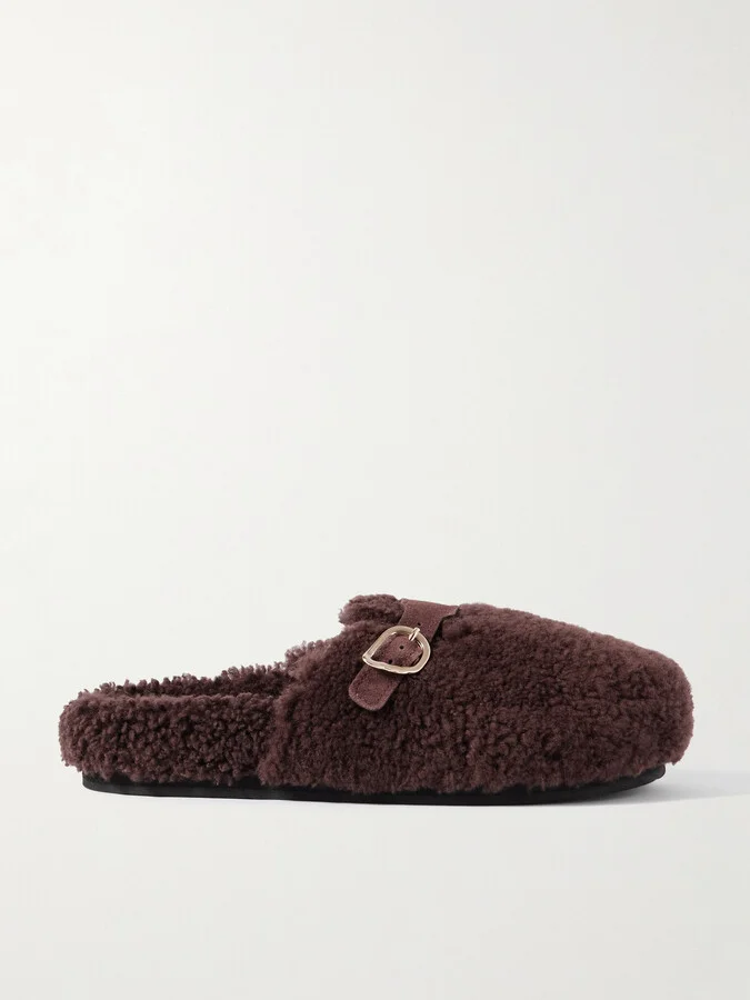 Ancient Greek Sandals - Vasilitsa Buckled Suede-trimmed Shearling Mules - Brown