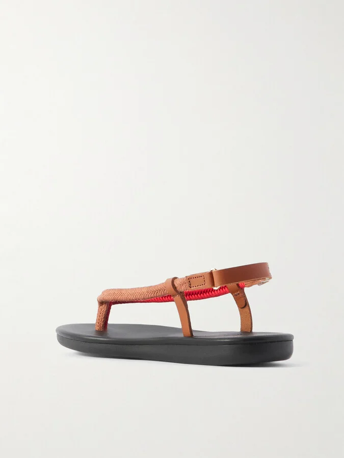 Ancient Greek Sandals - Zoi Leather-trimmed Braided Cord Sandals - Red - Image 3