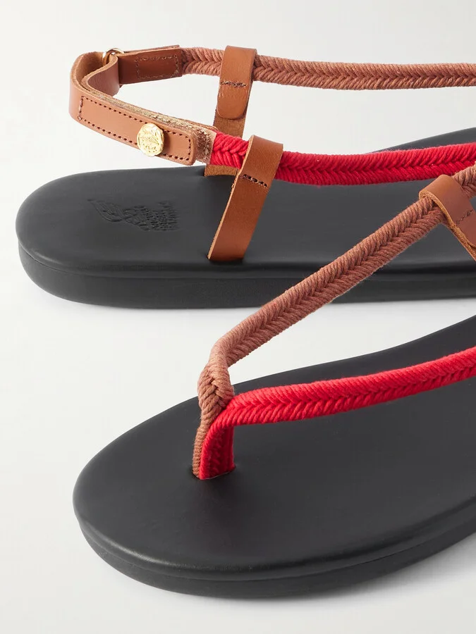 Ancient Greek Sandals - Zoi Leather-trimmed Braided Cord Sandals - Red - Image 4