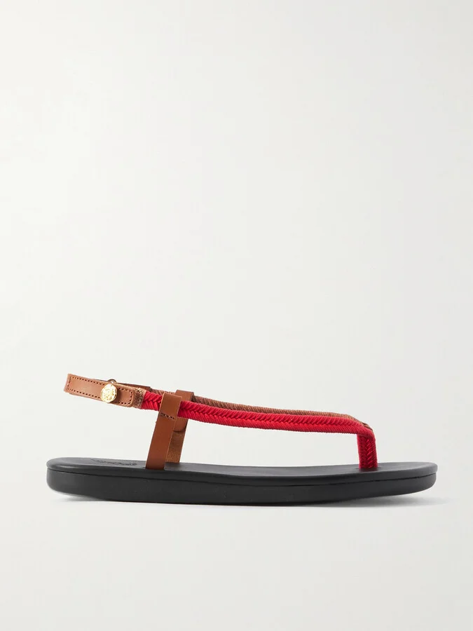 Ancient Greek Sandals - Zoi Leather-trimmed Braided Cord Sandals - Red