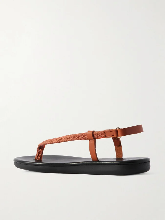 Ancient Greek Sandals - Zoi Leather-trimmed Woven Cord Sandals - Orange - Image 3
