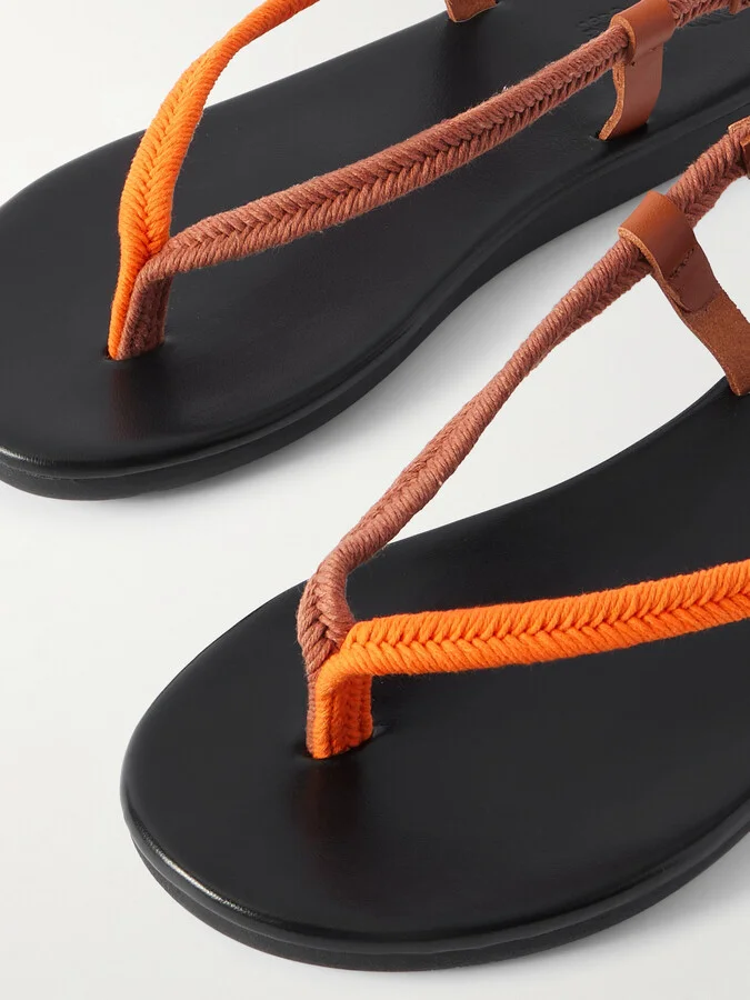 Ancient Greek Sandals - Zoi Leather-trimmed Woven Cord Sandals - Orange - Image 4