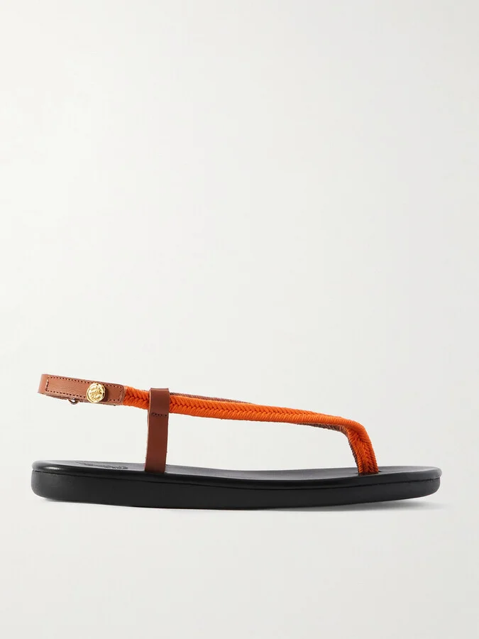 Ancient Greek Sandals - Zoi Leather-trimmed Woven Cord Sandals - Orange