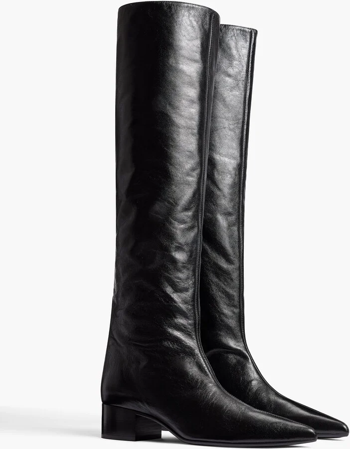 Andee Knee-High Boot in Black Glazed Leather - Image 2