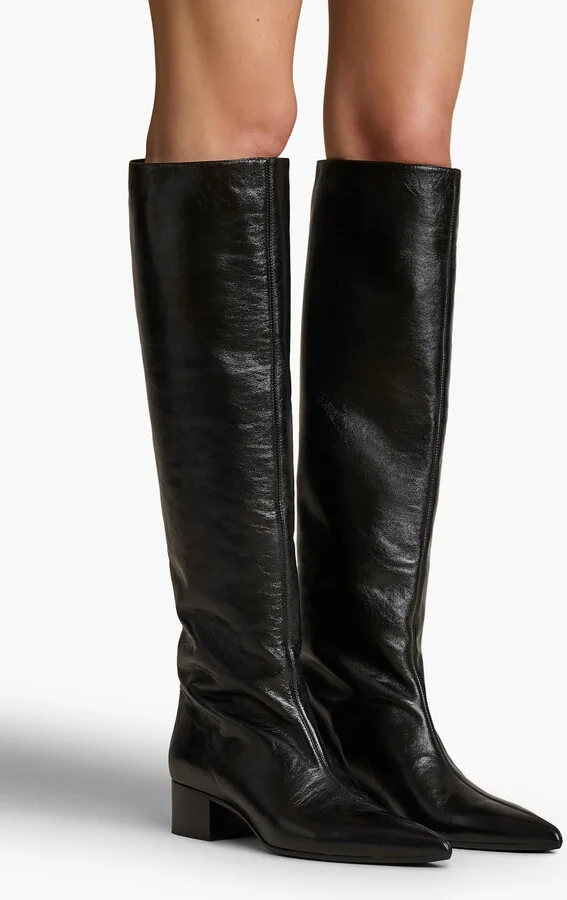 Andee Knee-High Boot in Black Glazed Leather - Image 5
