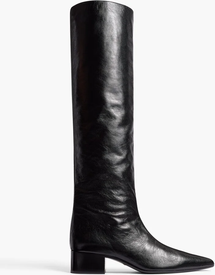 Andee Knee-High Boot in Black Glazed Leather