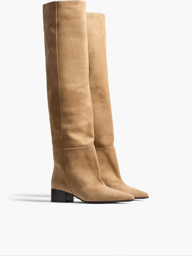Andee Slouchy Knee-High Boot in Taupe Suede - Image 2