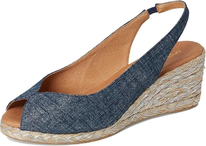 Andre Assous Audrey Women's Wedge Shoes Navy Silver : 9 M, Leather/Textile - Image 5