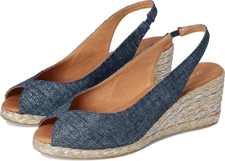 Andre Assous Audrey Women's Wedge Shoes Navy Silver : 9 M, Leather/Textile