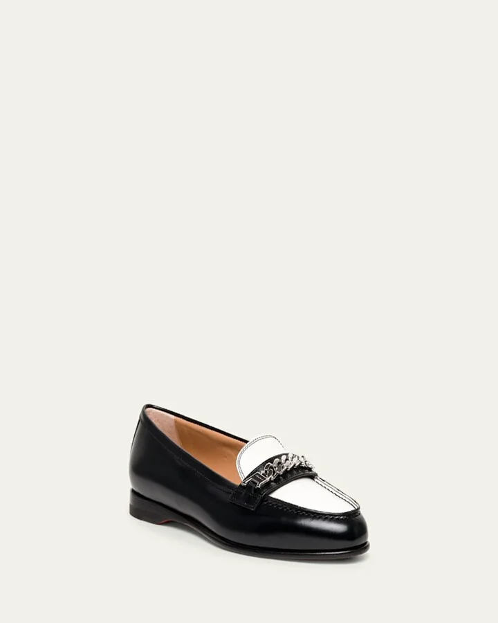 Andrea Bicolor Leather Chain Loafers - Image 2