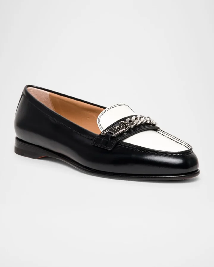 Andrea Bicolor Leather Chain Loafers - Image 4