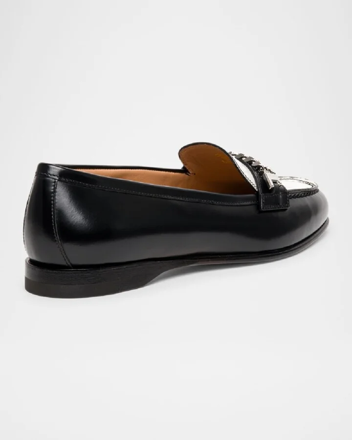 Andrea Bicolor Leather Chain Loafers - Image 5