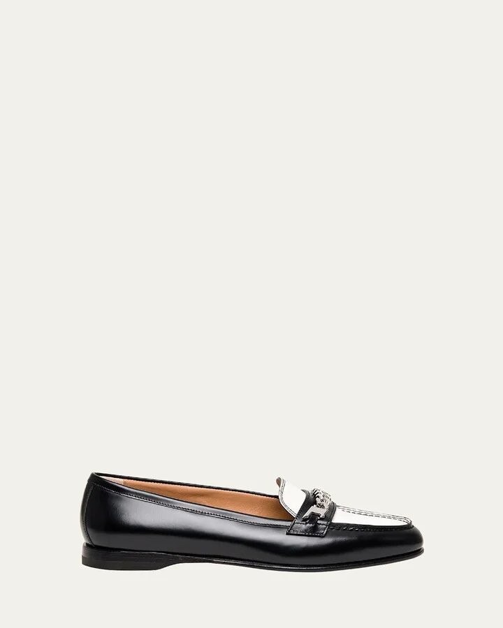 Andrea Bicolor Leather Chain Loafers