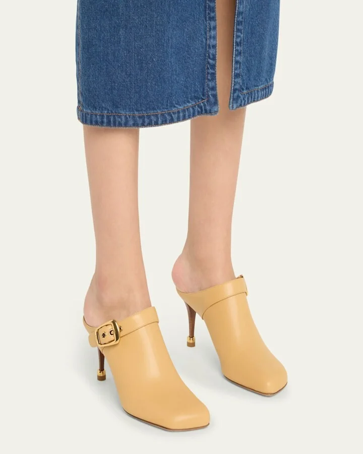 Andrea Calfskin Buckle Mule Pumps - Image 2
