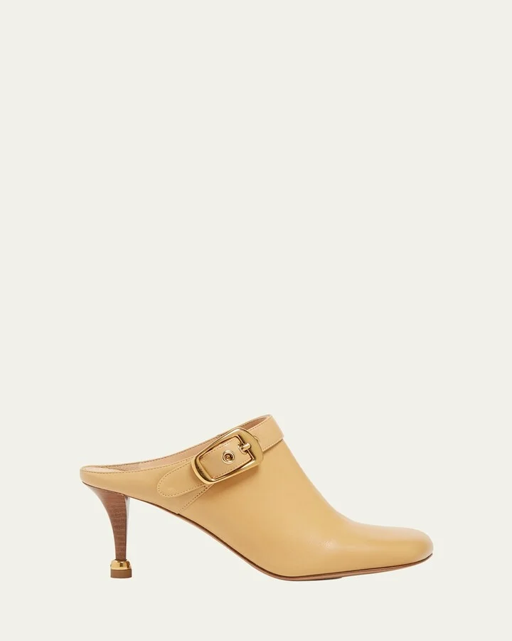 Andrea Calfskin Buckle Mule Pumps