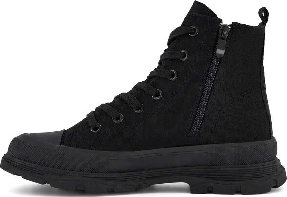 Andrea Canvas Sneaker Booties With Side Zipper 63898, Black, - Image 2
