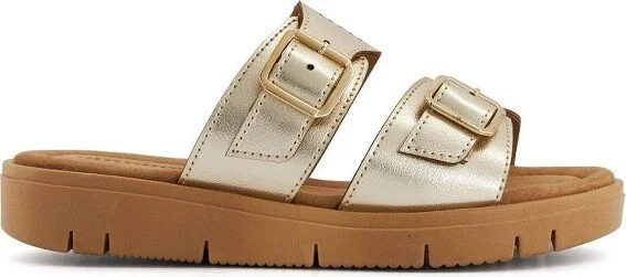 Andrea Comfort Footbed Double Buckle Sandals 0580, Gold, - Image 2