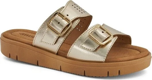 Andrea Comfort Footbed Double Buckle Sandals 0580, Gold,