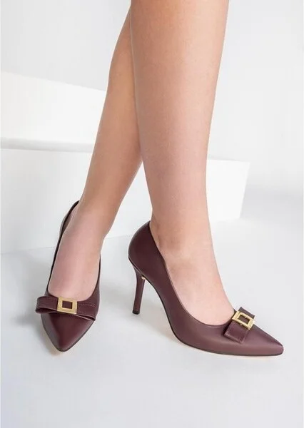 Andrea Fashion Bow Stiletto Pumps 85514, Burgundy, - Image 2