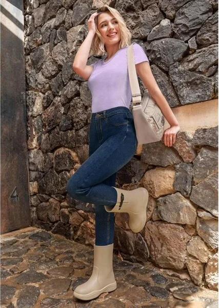 Andrea Fashion Rain Boots 77042, Beige, - Image 2