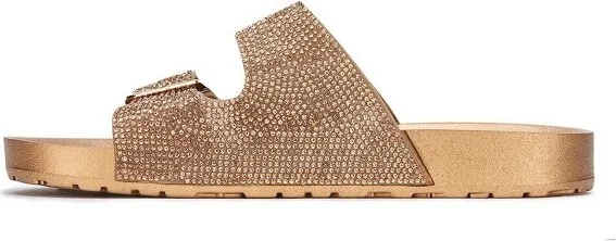 Andrea Glamourous Footbed Rhinestones Sandals 8821, Gold, - Image 2
