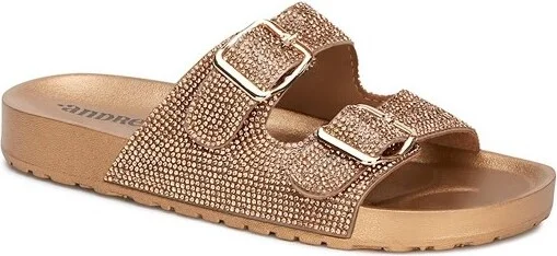 Andrea Glamourous Footbed Rhinestones Sandals 8821, Gold,