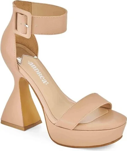Andrea High Cone Heel Ankle Strap Sandal 70529, Beige,