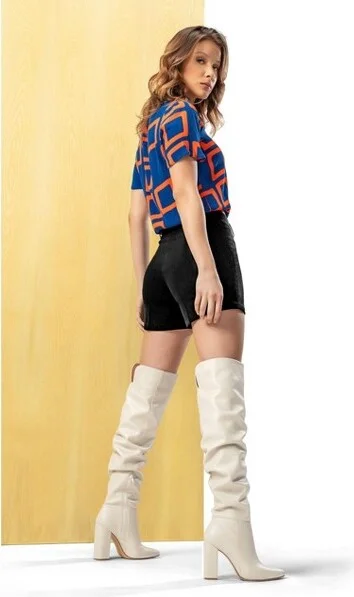 Andrea Knee High Boots, High Heel 54142, Ivory, - Image 2