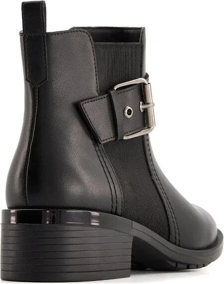 Andrea Leather Booties With Elastic Side and Buckle 73834, Black, - Image 2