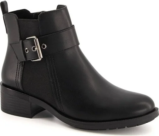 Andrea Leather Booties With Elastic Side and Buckle 73834, Black,