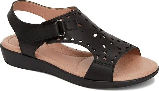 Andrea Leather Comfort laser Pattern Sandals 526, Black,