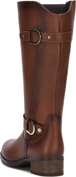 Andrea Leather Riding Boots With Metal Ornaments 89626, Brown, - Image 2