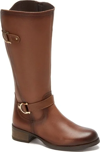 Andrea Leather Riding Boots With Metal Ornaments 89626, Brown,