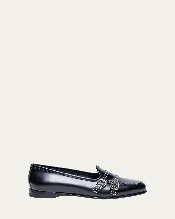 Andrea Leather Stud Double-Monk Loafers