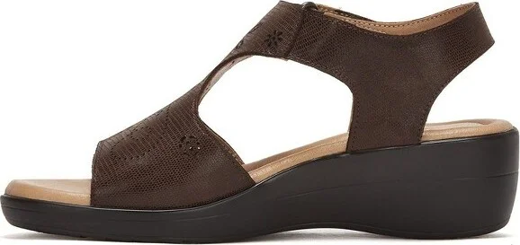 Andrea Leather Wedge Sandals With Plush Footbed 54598 - Brown, - Image 2