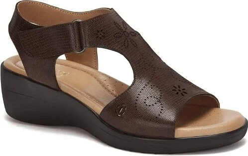 Andrea Leather Wedge Sandals With Plush Footbed 54598 - Brown,